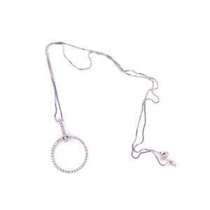 Collana con pendente a cerchio, Oro bianco 18KT con diamanti brillanti naturali
