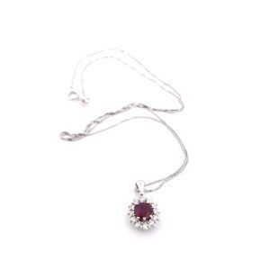 Collana e pendente in oro bianco da 18Kt con rubino e diamanti naturali